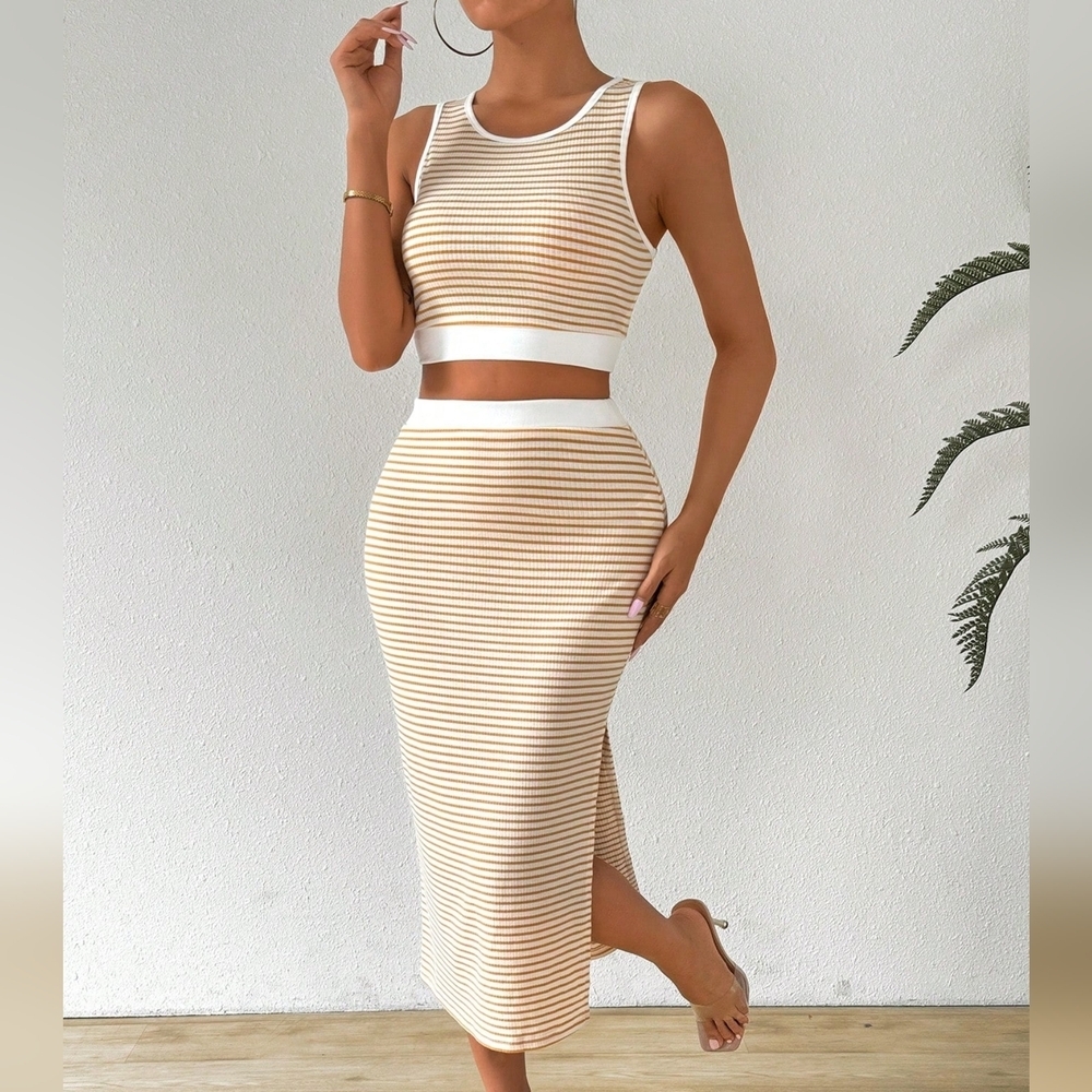 COPY - Women's Fashionable Summer Simple Casual Striped Tank Top And Skirt Set - Picture 5 of 5
